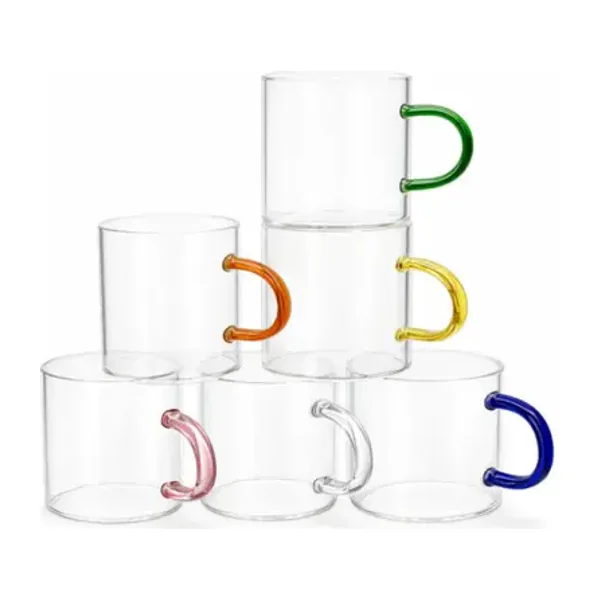 Set de 6 tazas de vidrio con manijas de colores Big Buda Home