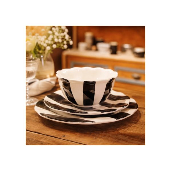 Set X12 Plato28cm Plato22cm Bowl16cm Byn Big Buda Home Negro Rayas