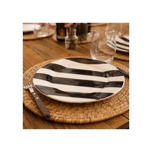 Set X4 Plato Cerámica 28 Cm Rayas Negras Big Buda Home Negro Rayas