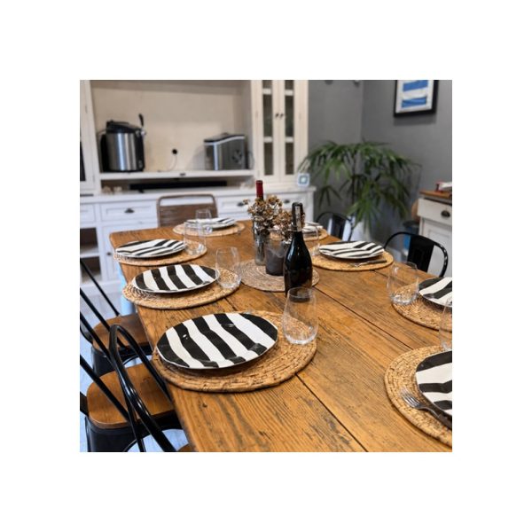 Set X4 Plato Cerámica 28 Cm Rayas Negras Big Buda Home Negro Rayas