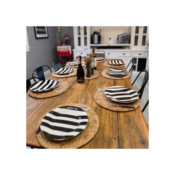 Set X4 Plato Cerámica 28 Cm Rayas Negras Big Buda Home Negro Rayas