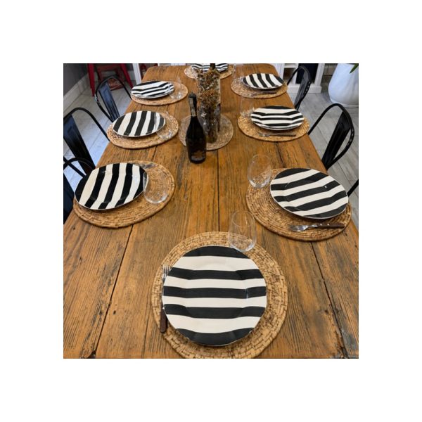 Set X4 Plato Cerámica 28 Cm Rayas Negras Big Buda Home Negro Rayas