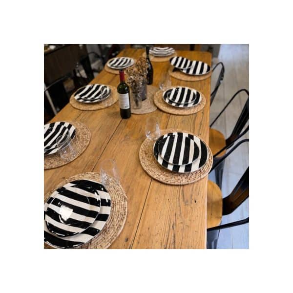 Set X4 Plato Postre 22 Cm Rayas Negras Big Buda Home Negro Rayas