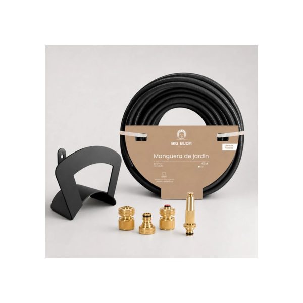 Set Manguera Negra 40m 1/2 Con Soporte Y Accesorios Big Buda Negro