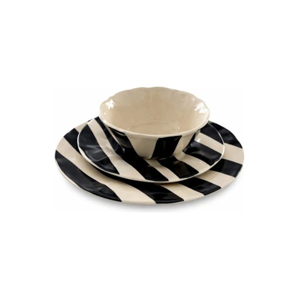 Set X12 Plato28cm Plato22cm Bowl16cm Byn Big Buda Home Negro Rayas