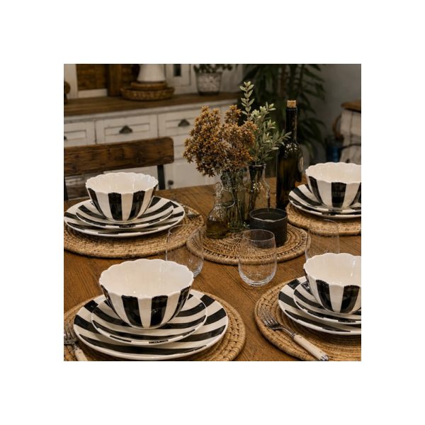 Set X12 Plato28cm Plato22cm Bowl16cm Byn Big Buda Home Negro Rayas