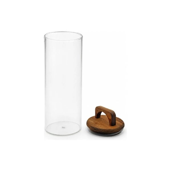 Frasco De Vidrio Con Tapa De Madera 10x15 Cm Big Buda Home Marrón