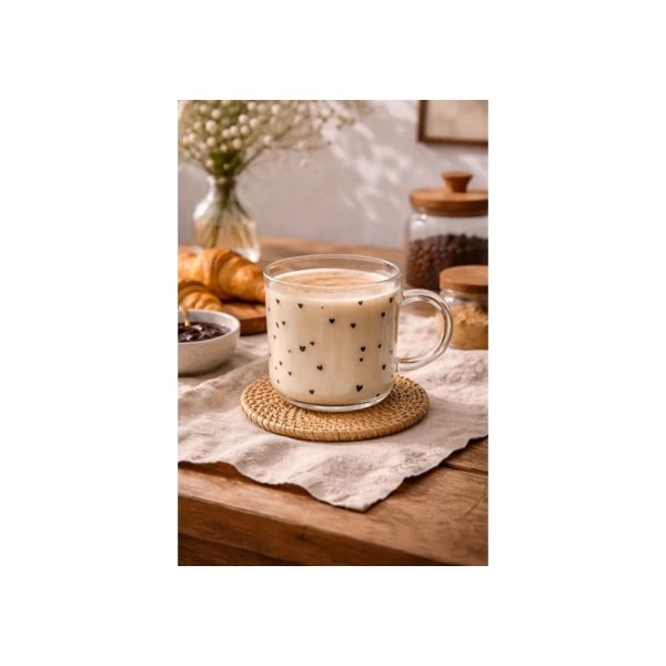 Taza 300 Ml Con Corazones De Diseño Big Buda Home Marrón Liso Con Lineas