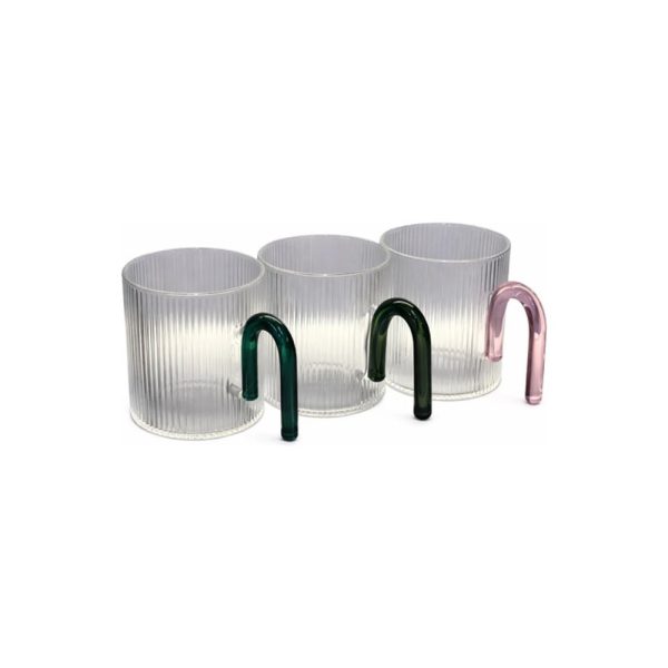 Taza 350 Ml Con Manija De Color Rosa Big Buda Home Marrón Liso Con Lineas