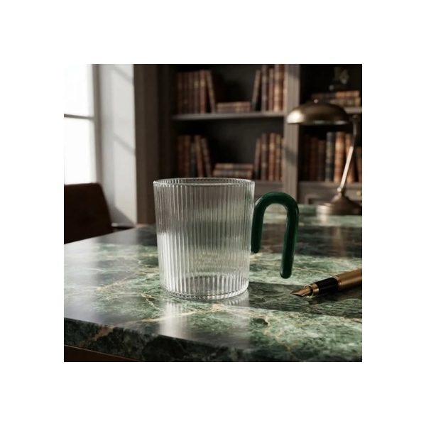 Taza 350 Ml Con Manija De Color Verde Big Buda Home Marrón Liso Con Lineas