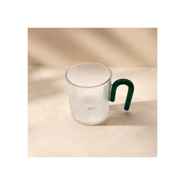 Taza 350 Ml Con Manija De Color Verde Big Buda Home Marrón Liso Con Lineas