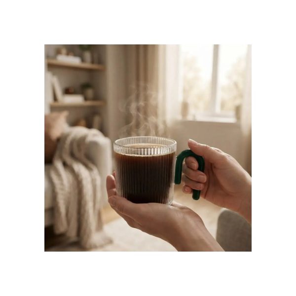 Taza 350 Ml Con Manija De Color Verde Big Buda Home Marrón Liso Con Lineas