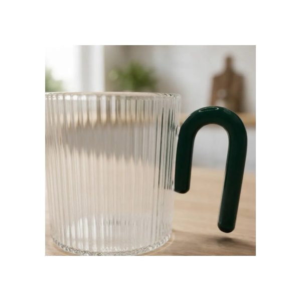 Taza 350 Ml Con Manija De Color Verde Big Buda Home Marrón Liso Con Lineas