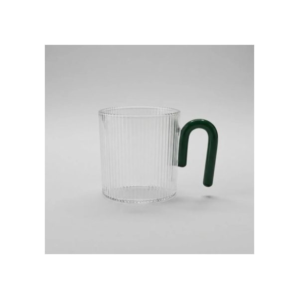 Taza 350 Ml Con Manija De Color Verde Big Buda Home Marrón Liso Con Lineas