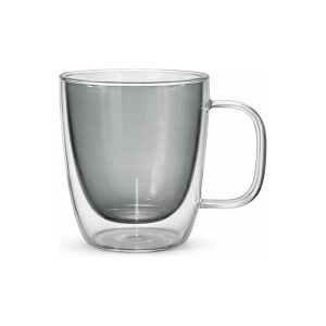 Taza Doble Vidrio Tendencia Gris 450 Ml Big Buda Home Mix Doble Vidrio
