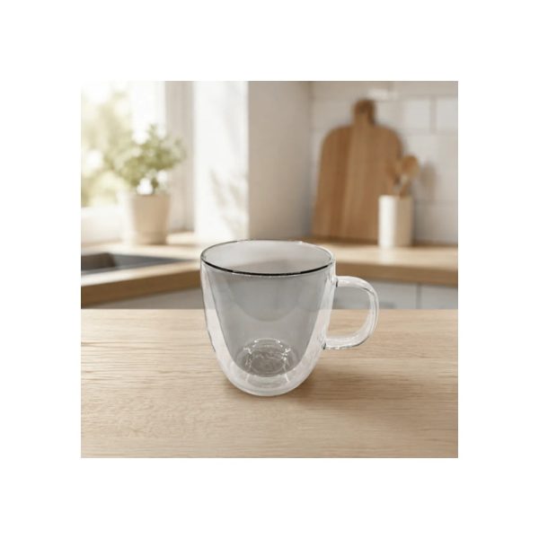 Taza Doble Vidrio Tendencia Gris 450 Ml Big Buda Home Mix Doble Vidrio
