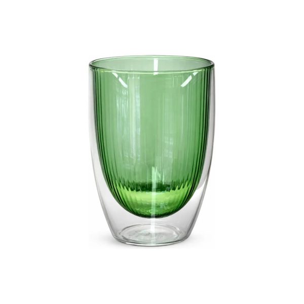Vaso Doble Vidrio  Verde 350 Ml Tendencia Big Buda Home Verde