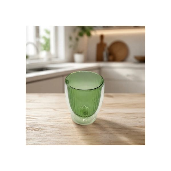 Vaso Doble Vidrio  Verde 350 Ml Tendencia Big Buda Home Verde